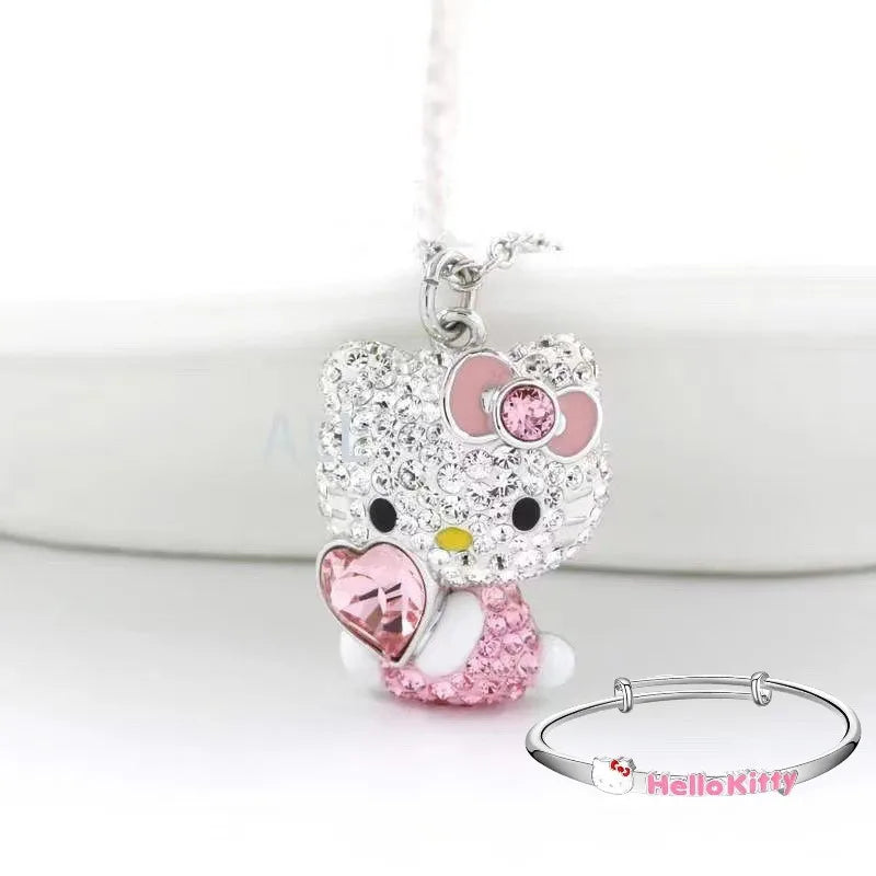 VNSPORT Hello Kitty Necklace Diamond Kitty Pendant Girls Fashion Decoration Clavicle Chain Kids Birthday Holiday Gift