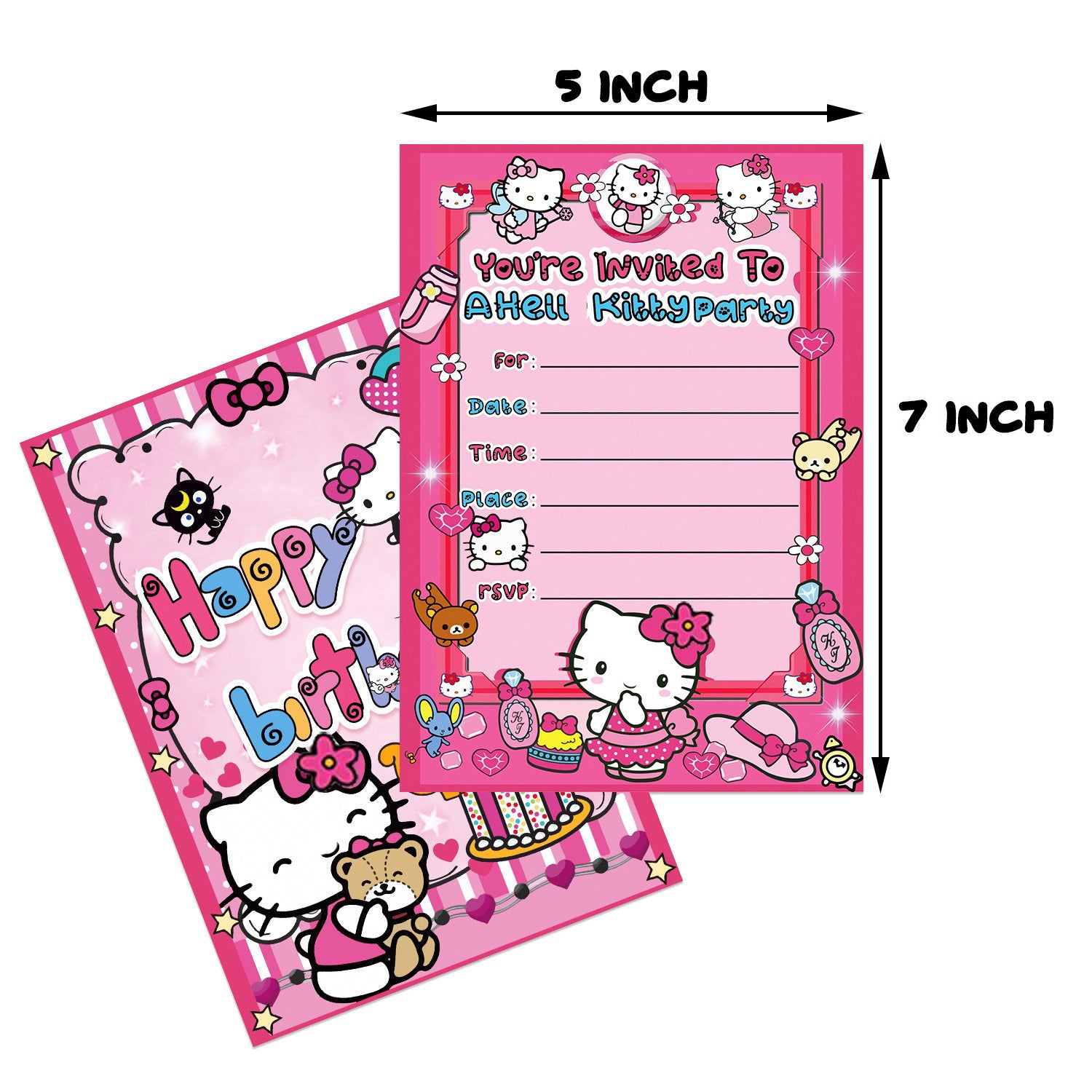 VNSPORT 20 Packs Hello Kitty Cat Invitation Cards for Kids