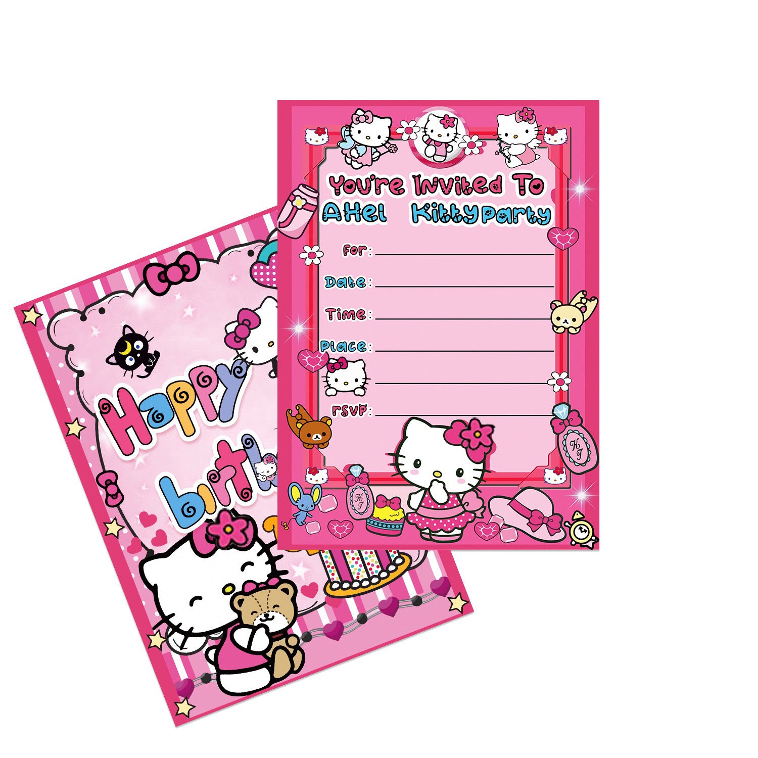 VNSPORT 20 Packs Hello Kitty Cat Invitation Cards for Kids