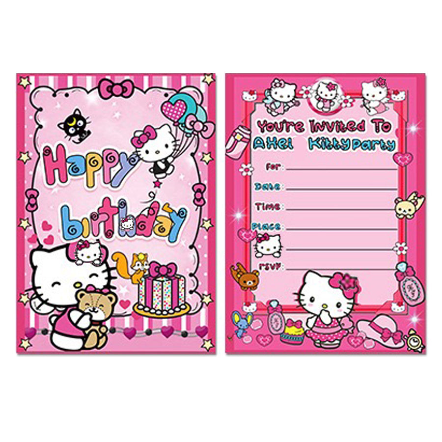 VNSPORT 20 Packs Hello Kitty Cat Invitation Cards for Kids