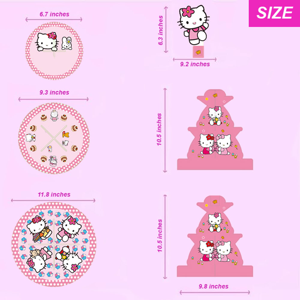 VNSPORT Hello Kitty Party Supplies Decorations, 3 Tier Cupcake Stand, Birthday Dessert and Cake Display Stand for Happy Birthday Party Decoration, Hello Kitty Party Favors Decorations